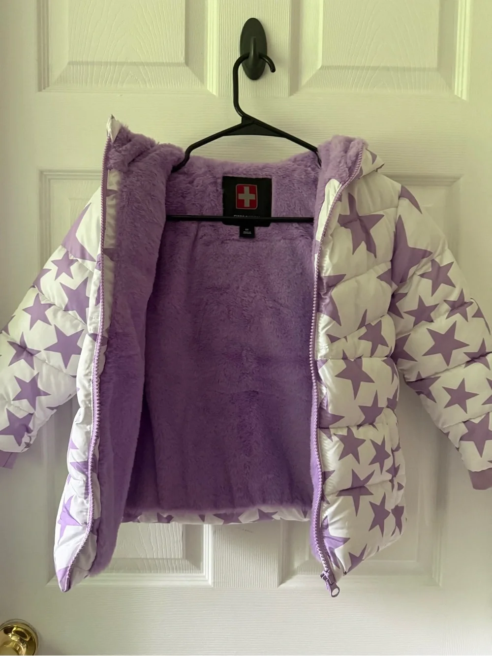 Swiss Tech White & Lavender Star Kids Puffer Jacket